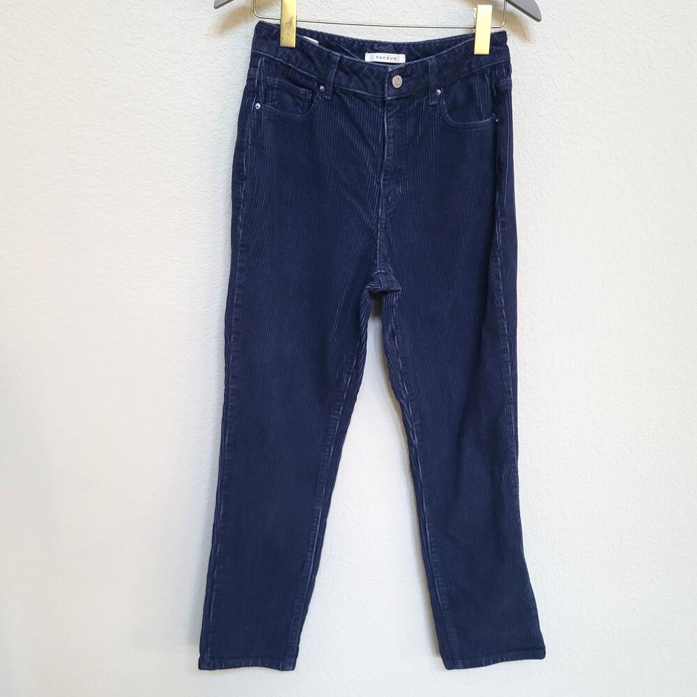 PacSun Corduroy Pants Women 26 Mom Jean Navy Blue High Rise Casual Fall Winter